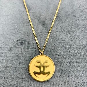 Celestial Zodiac abstract Gemini may/June birthday gold-tone pendant necklace